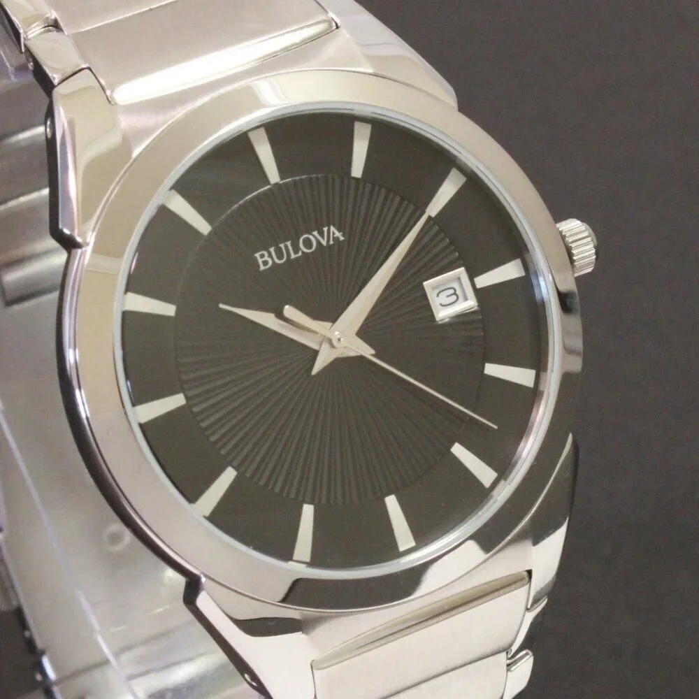 Bulova Men's Classic Quartz Watch Black Textured Dial Stainless Steel 38mm